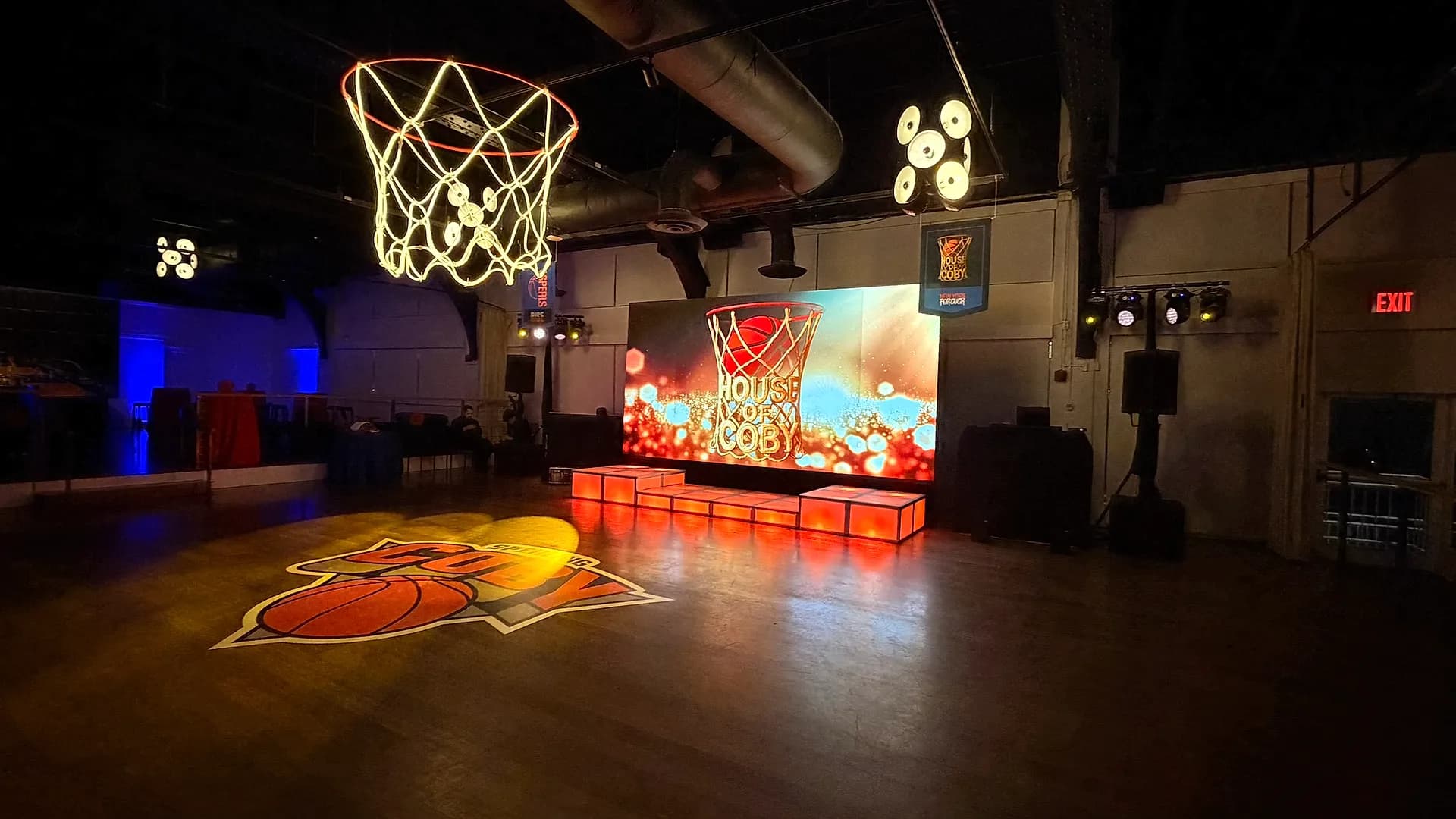 A custom LED video wall and lit dance floor at a Nicholson Events bar mitzvah