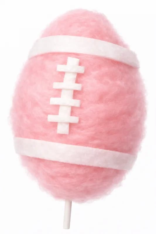 Cotton candy art hand-shaped into a football design for a sports-themed event