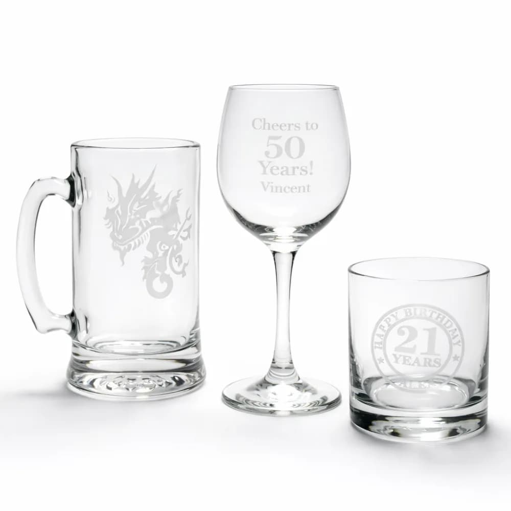 Glass etching station with custom etched glassware at an event