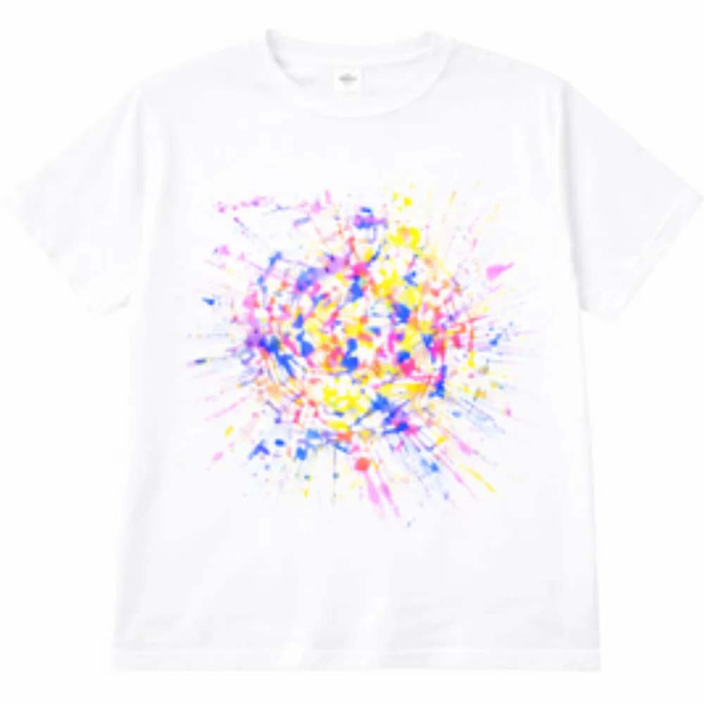 Spin art t-shirt station with custom painted tees at an event