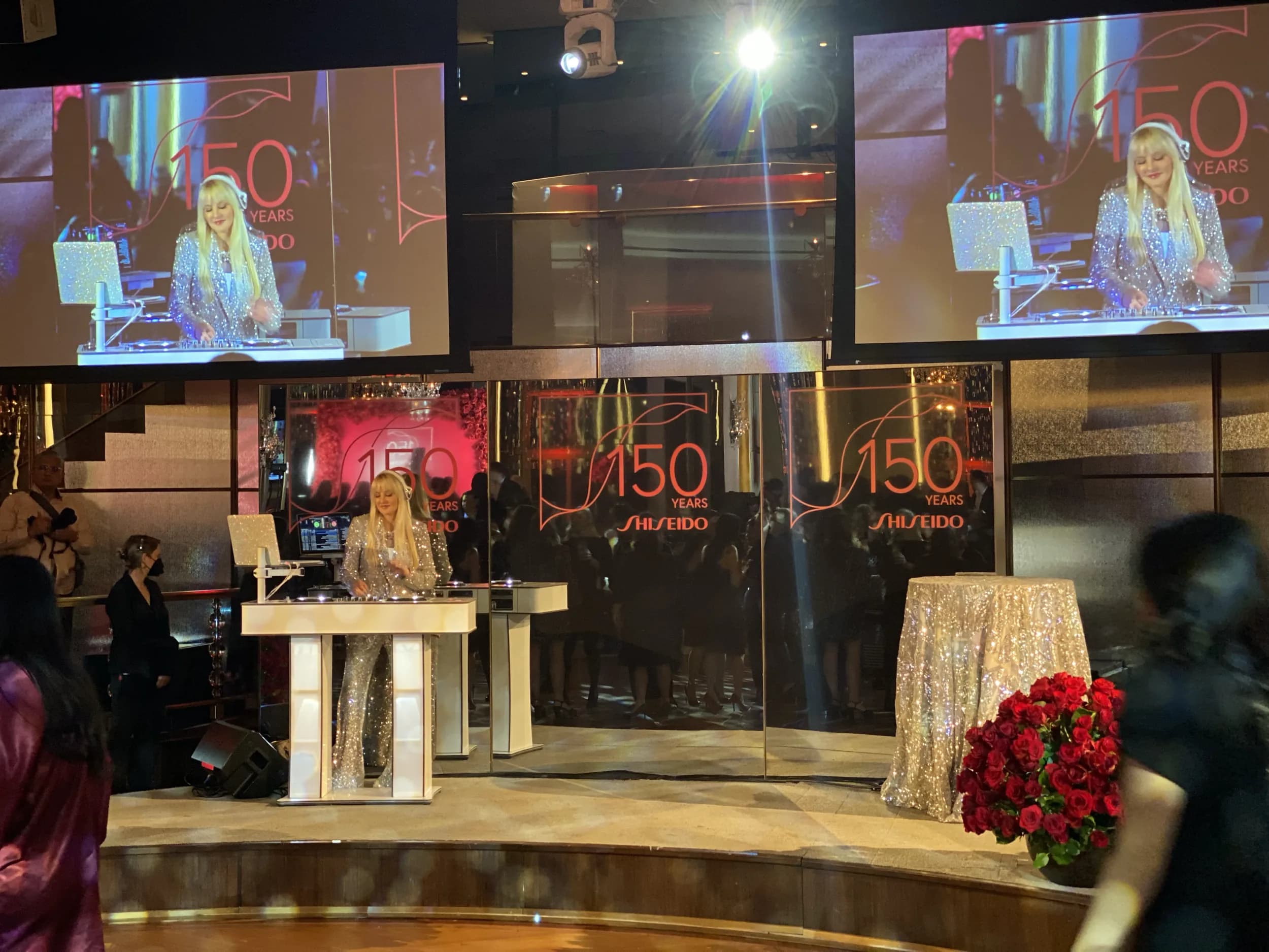 DJ Kristaval performing at the Shiseido 150 years brand activation with full-stage production and screens in NYC