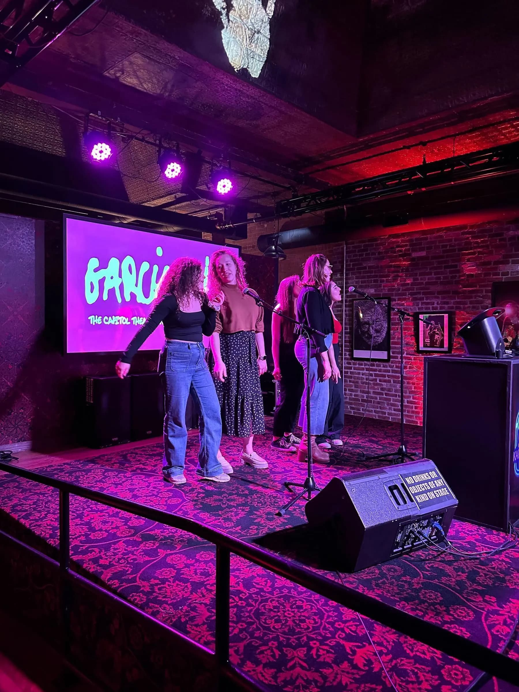 Guests singing on stage at karaoke event bar mitzvah party in NYC
