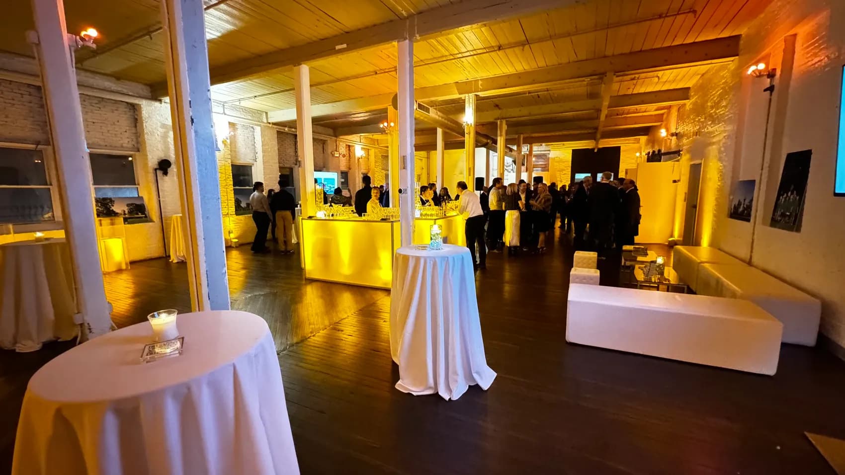 Fundraiser cocktail hour at the Wilder Gallery bar inside The Knowlton, a Nicholson Events waterfront venue in Fairfield County CT